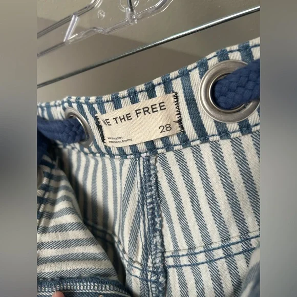 NWOT Free People Moxie Blue Railroad Stripe Pants size 28 Dark Slate - Picture 6 of 10